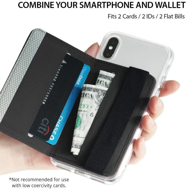 Charcoal Black Ringke Flip Card Holder with Elastic Hand Strap Slim Soft Band Grip Fashion Multi-Card Slot Wallet Credit Card Cash Mini Pouch Holder Attachment Compatible with Most Smartphones 