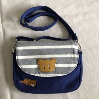 Japanese Rilakkuma Relaxing Bear, dark blue with gray and white horizontal stripe cotton fabric, crosswise bag62975775152641115