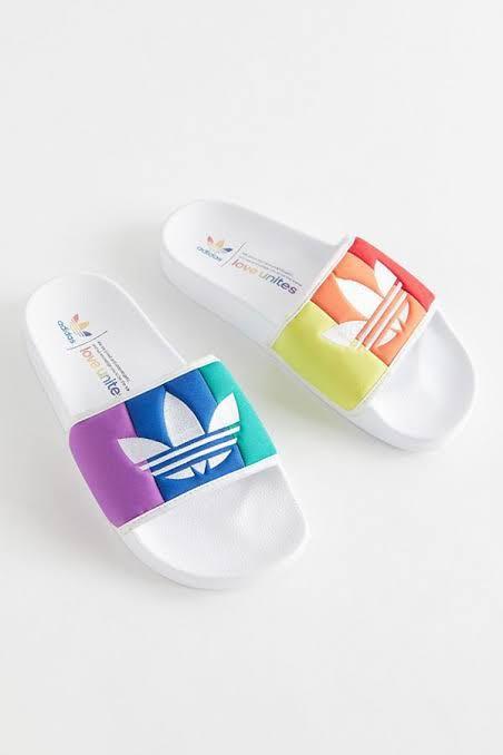 Adidas Pride Slides, Women's Fashion, Footwear, Flats \u0026 Sandals on Carousell