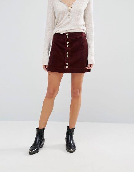 Abercrombie and fitch Maroon Corduroy Button Up Skirt
