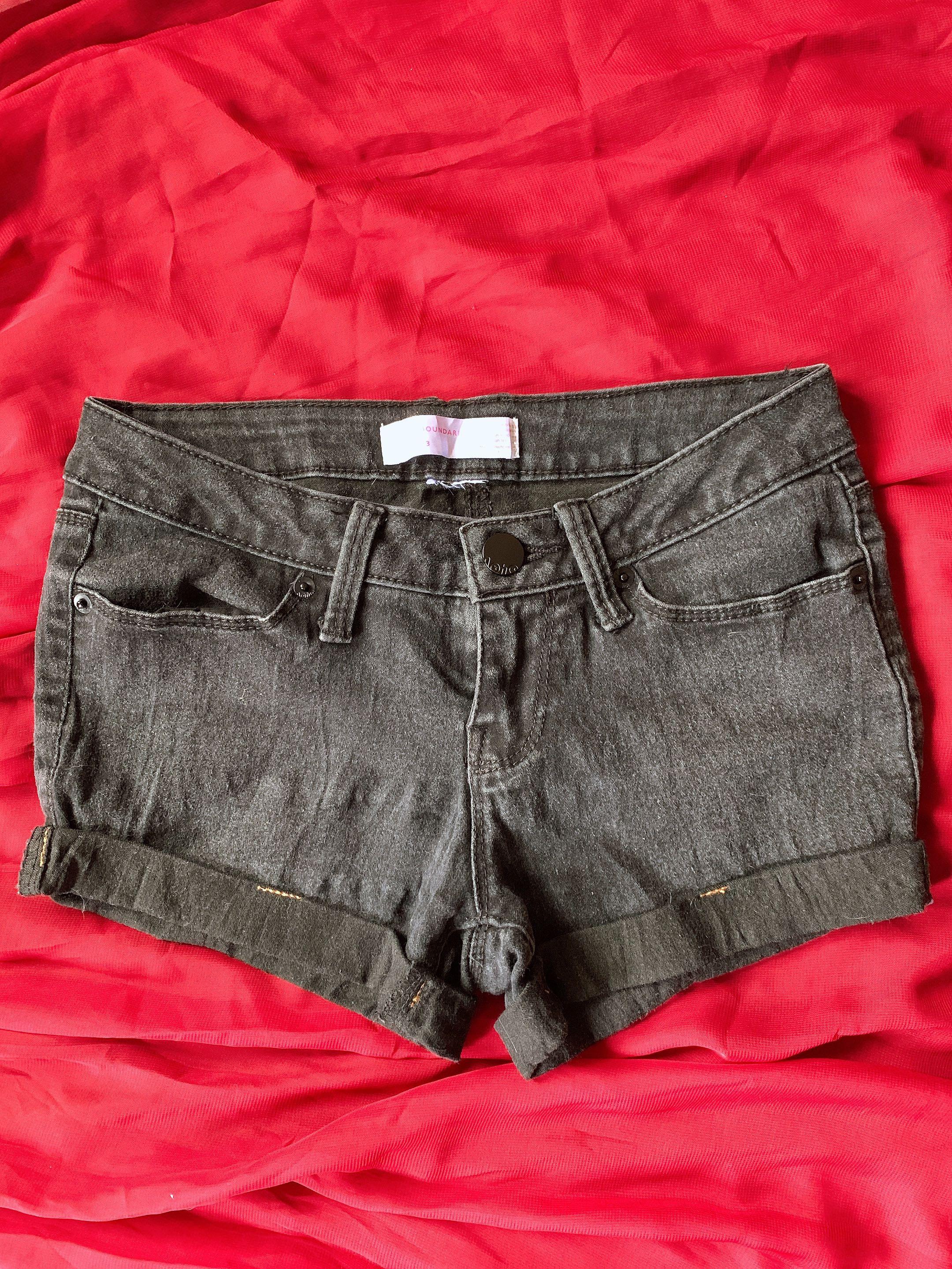faded black denim shorts