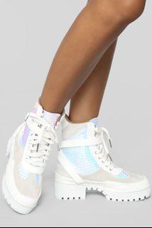 For The Thrill Bootie White Hi Cut Top Platform Sneakers (BNIB)