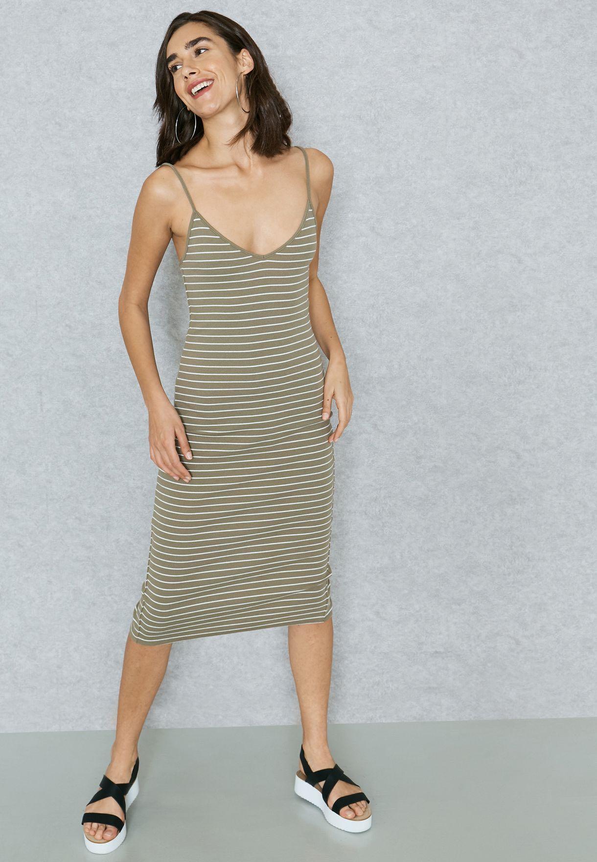 Forever 21 Green Black Striped Cami Midi Bodycon Women s Fashion Tops Sleeveless on Carousell