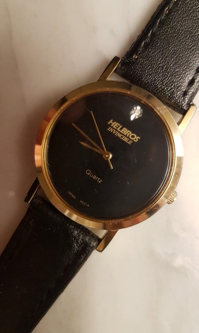 Helbros Invincible Unisex Diamond Dress Quartz Watch NOS