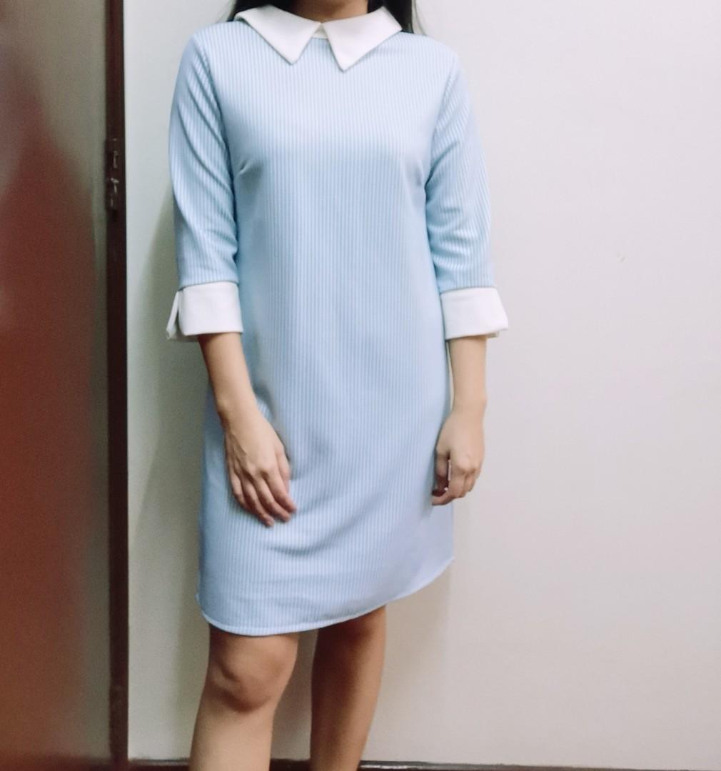 light blue dress with white collar