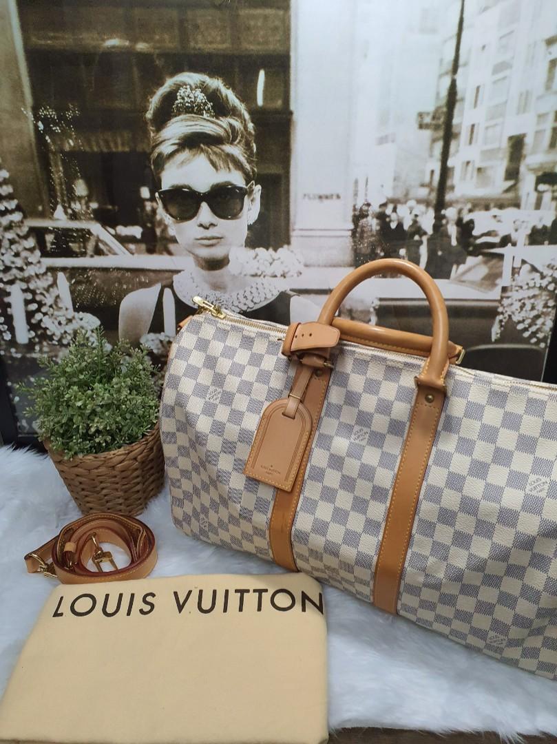 Louis Vuitton Damier azur Keepall Bandouliere Duffle with Strap Leather  ref.418924 - Joli Closet
