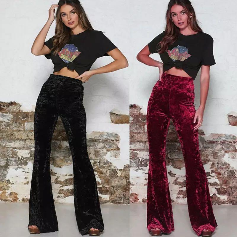Womens velvet bell bottoms clearance