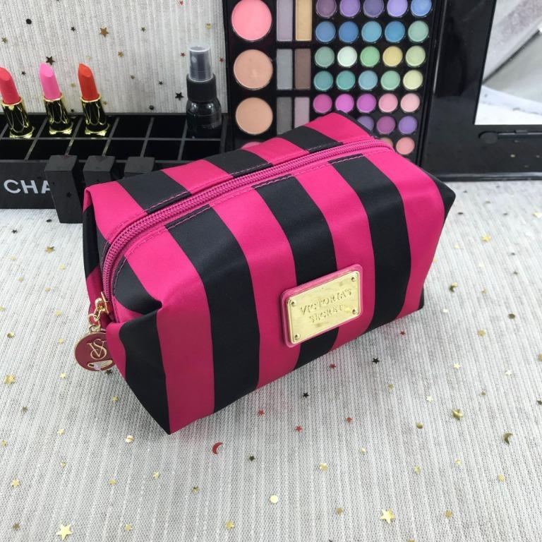 Victoria's Secret Makeup Bag Black Pink Stripes, Women's Fashion, Bags &  Wallets, Purses & Pouches on Carousell