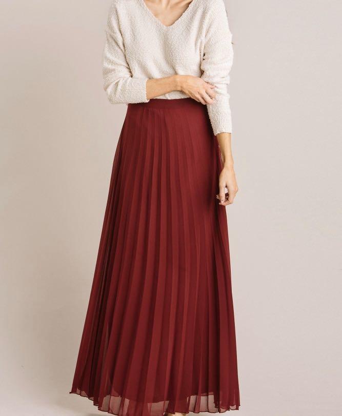 wine red chiffon maxi skirt