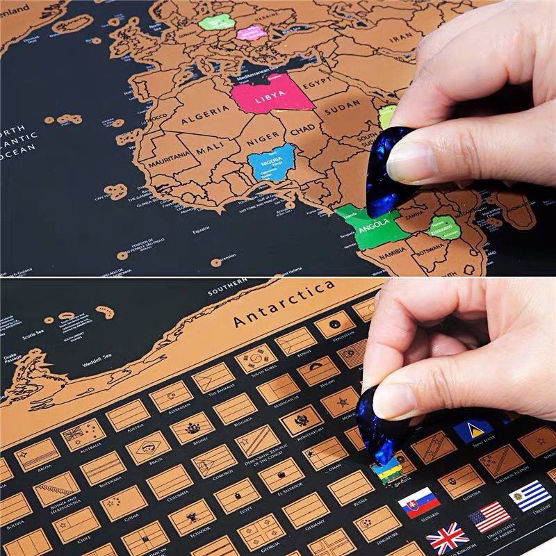 彩色刮刮世界地圖 （國旗）Colourful scratch map （national flags), 傢俬＆家居, 家居裝飾, 牆上裝飾
