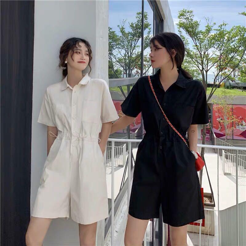 Black Khaki Overall Shorts With Sleeve Romper Dress Playsuit