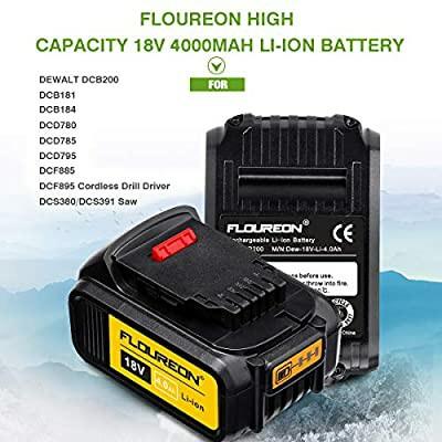 FLOUREON REPLACEMENT DEWALT BATTERY 18V 4000MAH