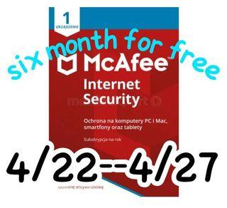 (FREE)six month for  McAfee Internet Securi (FREE)  (4/22-4/27) (dont buy just use the chat to talk with me) (1-pc)