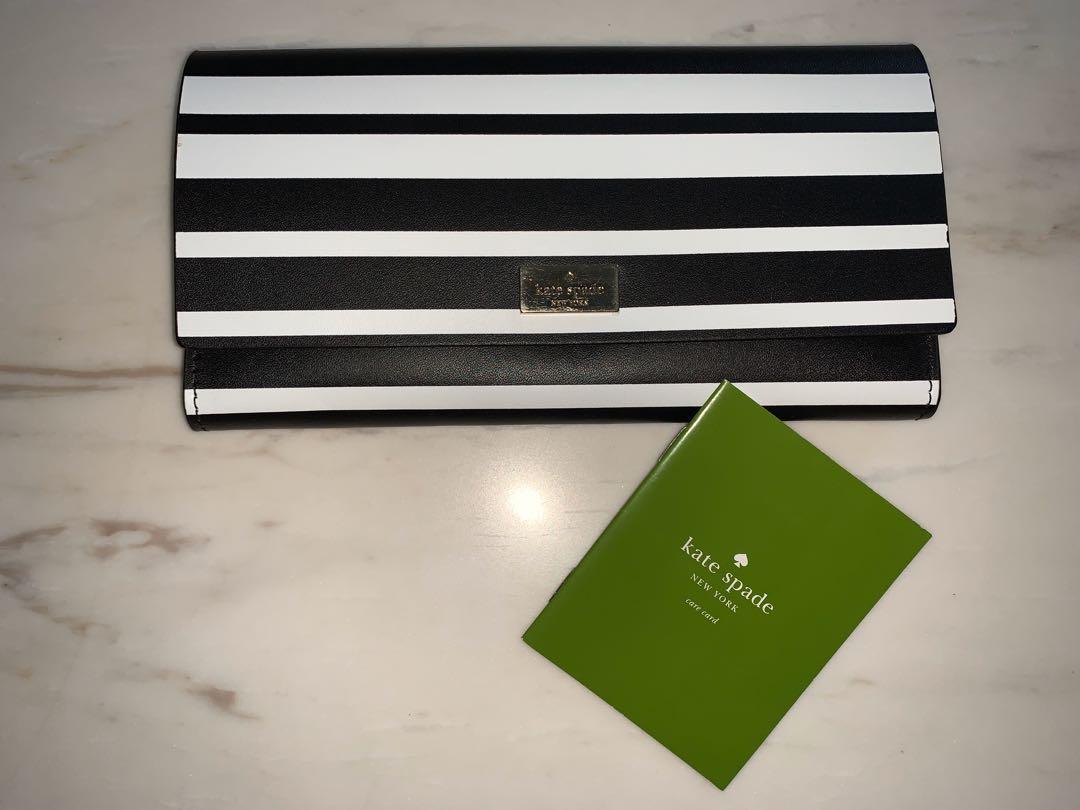 Kate Spade Black & White Stripes Wallet, Luxury, Bags & Wallets on Carousell