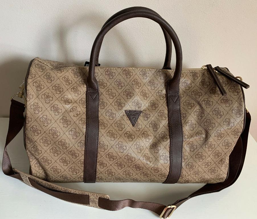 NEW GUESS BROWN LOGO OVERNIGHT CARRY ON TRAVEL WEEKENDER DUFFLE LUGGAGE TOTE BAG