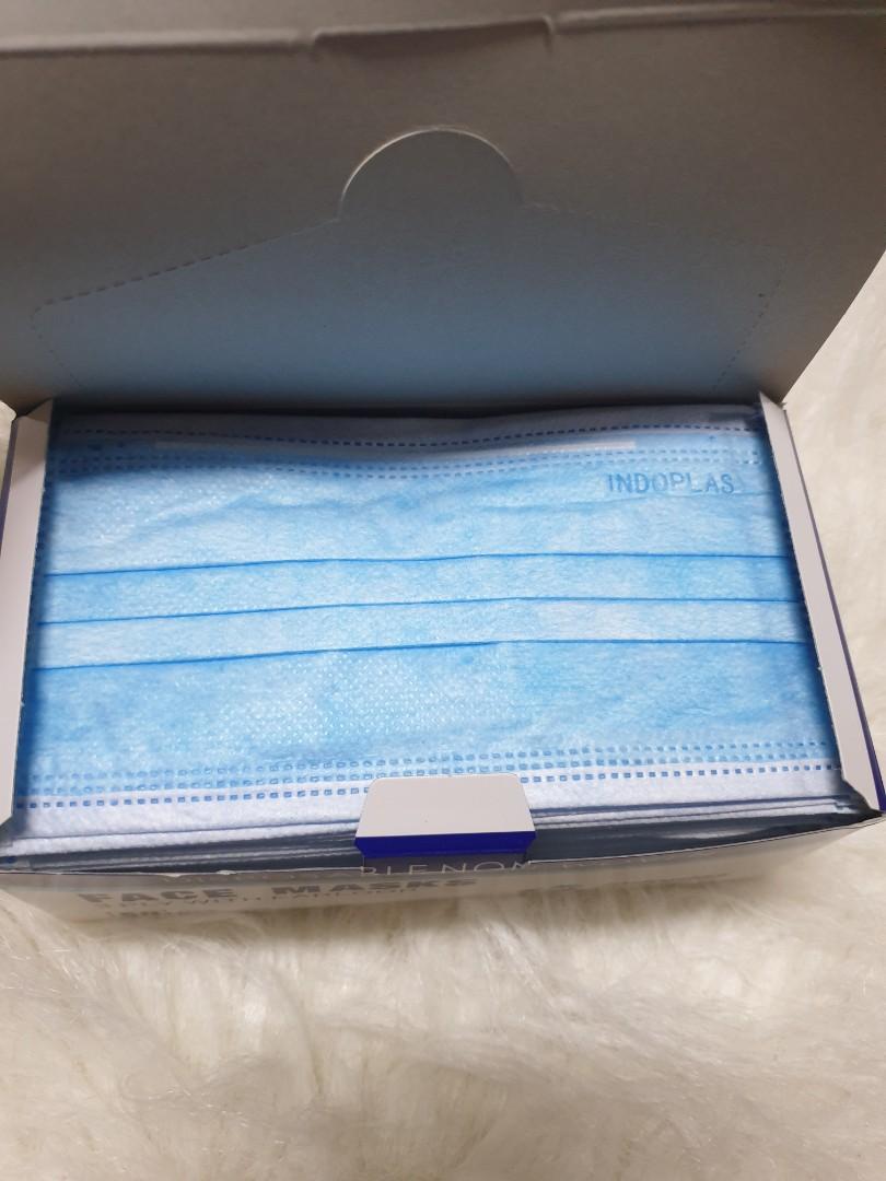 On Hand Indoplas 3 ply Mask 50 pcs per box (Category: Face Care) located in Makati City. Submitted by bigbody (Listing ID 1002131920, Image 3). Description: On Hand. Limited stocks. 3 ply surgical mask. below suggested retail price of 1,400 per box..