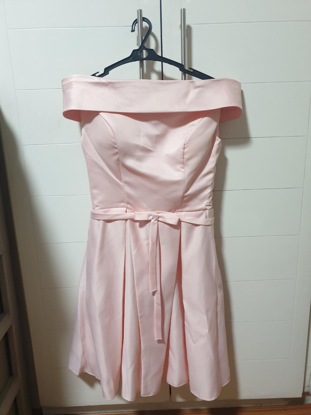 Party Dress Peach Off Shoulder With Padding Knee Length Women S Fashion Dresses Sets Dresses On Carousell