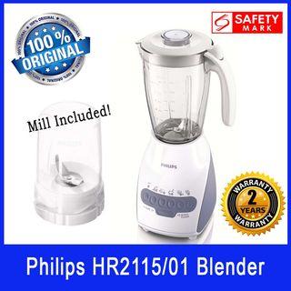 Philips HR2115/01 Blender. 2L Jar Capacity. Powerful 600W Motor. Detachable Blade. Multi Mill Accessory. Safety Mark Approved. 2 Years Warranty