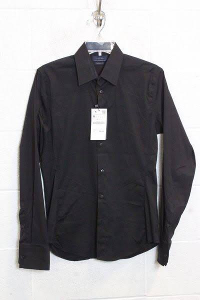 slim fit black button up