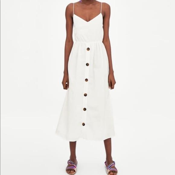 Zara White Linen Strappy Button down Tie back dress Women s Fashion Tops Sleeveless on Carousell