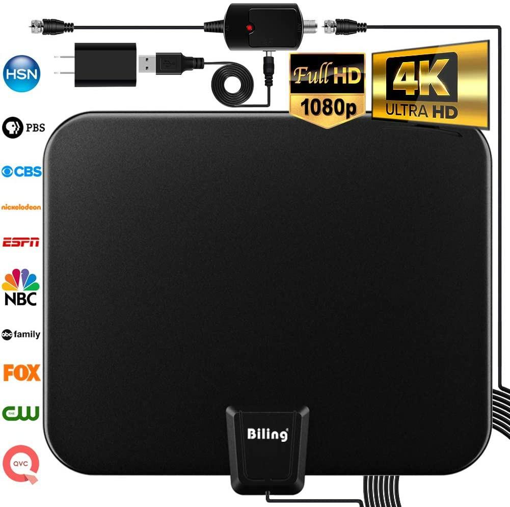 914 Biling Tv Antenna For Digital Tv Indoor 80 120 Miles Tv Antenna Indoor Amplified Hdtv Antenna Digital Hdtv Antenna Long Range With Amplifier Signal Booster 16 6 Feet Coax Cable Usb Power Adapter