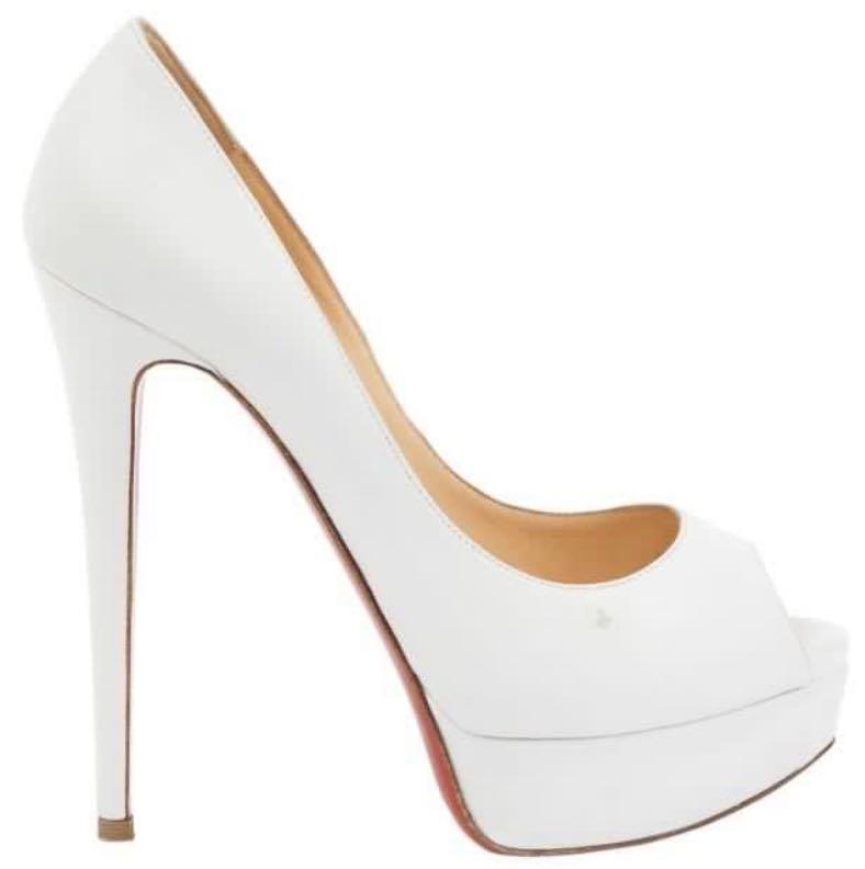 White leather platform pumps Clearance