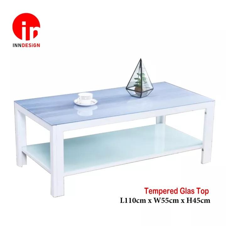 blue glass top coffee table