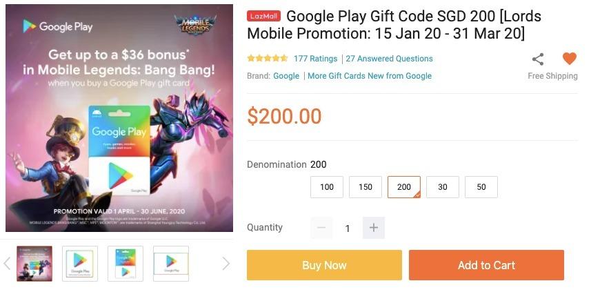Google Play Gift Card (Lords Mobile Promotion) worth $200 for ...
