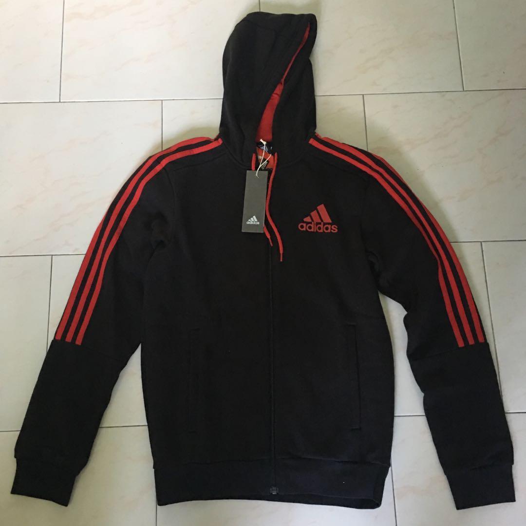 adidas black with red stripes jacket