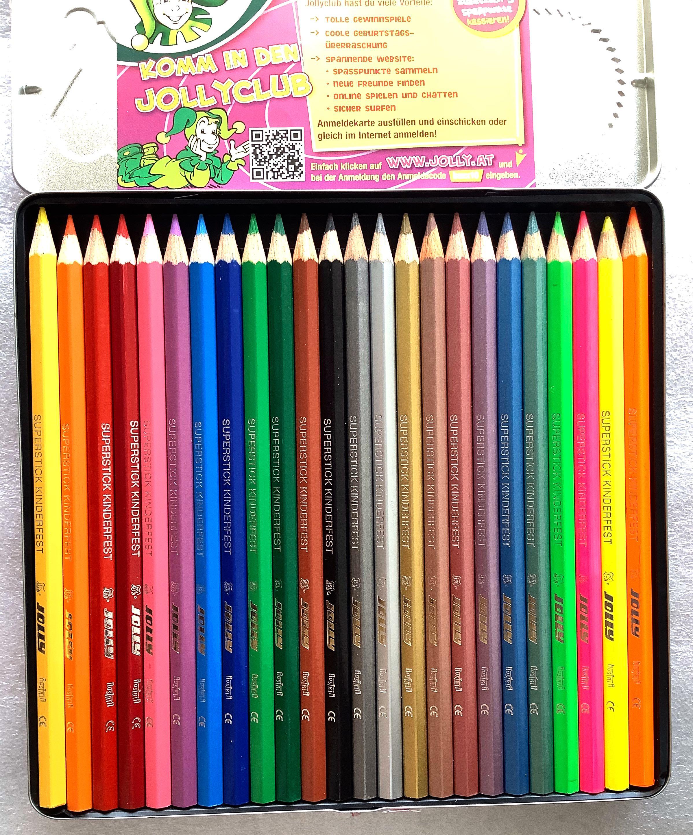 Jolly Supersticks高級專家級油性歐洲金屬色和霓虹色彩色鉛筆 帶便攜包 一套24適合成人和兒童著色 居家生活 文具在旋轉拍賣