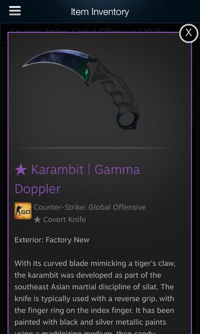 Karambit Gamma Doppler Phase 1 Toys Games Video Gaming In Game Products On Carousell