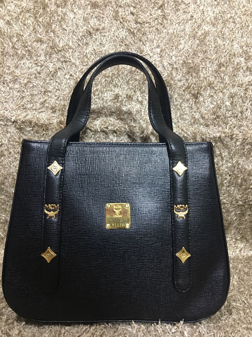 Mcm black sales leather bag