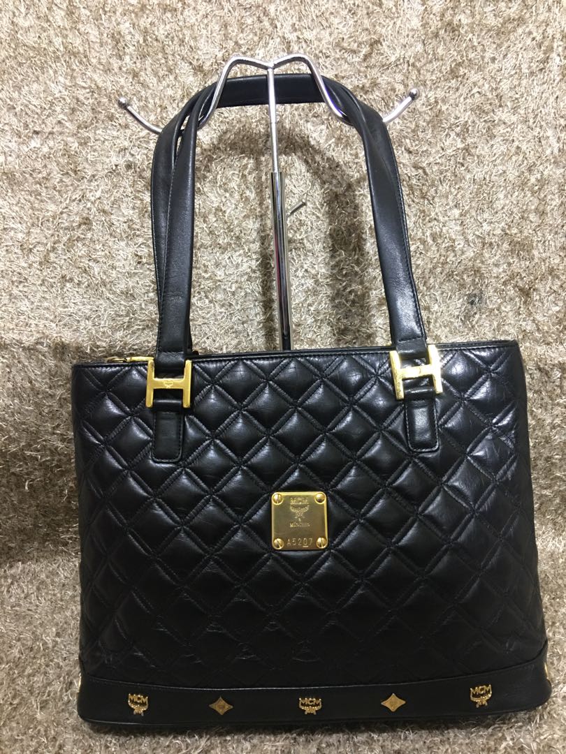 mcm black leather bag