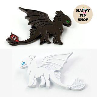 🐉Premium Finishing Sideview Toothless, Light Fury "How To Train Your Dragon" pin badge brooch