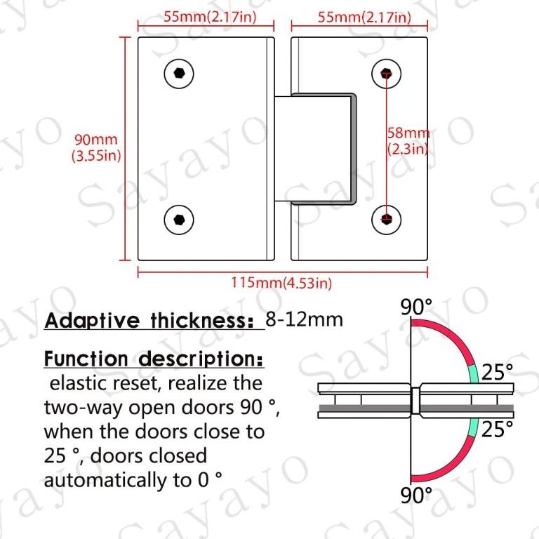6394 Sayayo 180 Degree Glass Clamp Glass Hinge For Glass Door