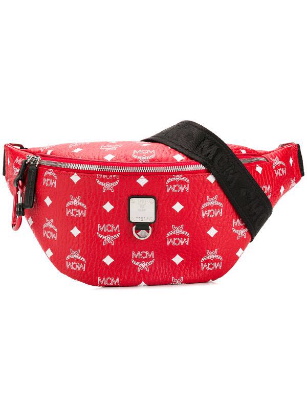 red mcm fanny pack