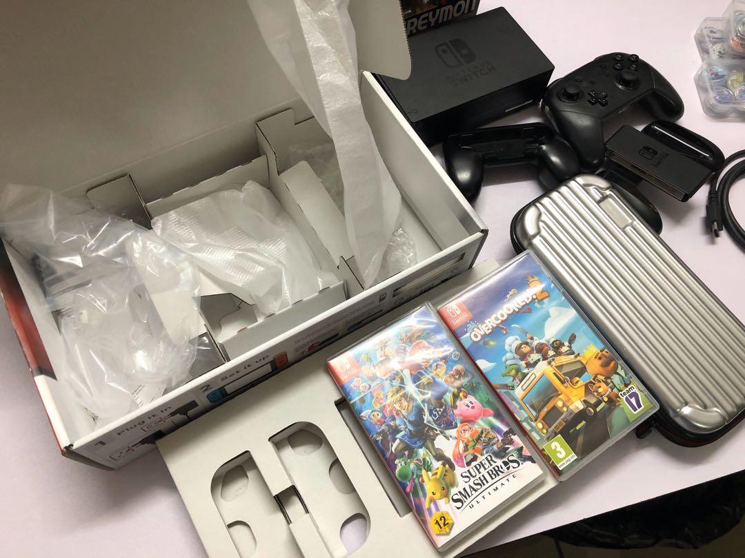 Nintendo Switch Full Set with 2 Games Super Smash Bros & Overcooked 2