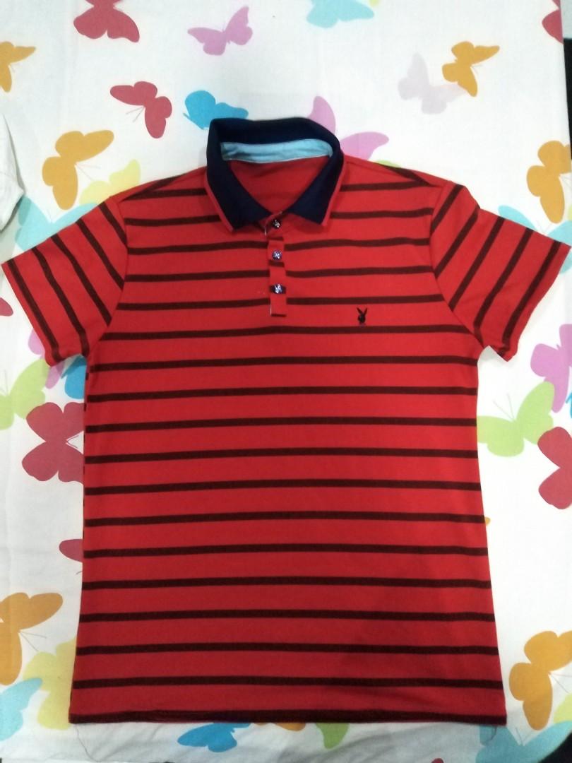 Playboy Polo Shirt - Red Stripes, Men's Fashion, Tops & Sets, Tshirts ...