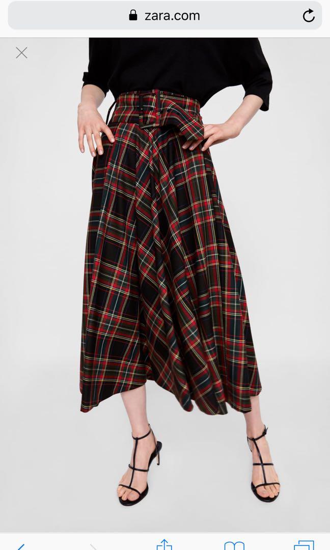 Zara checkered midi skirt, Women's 