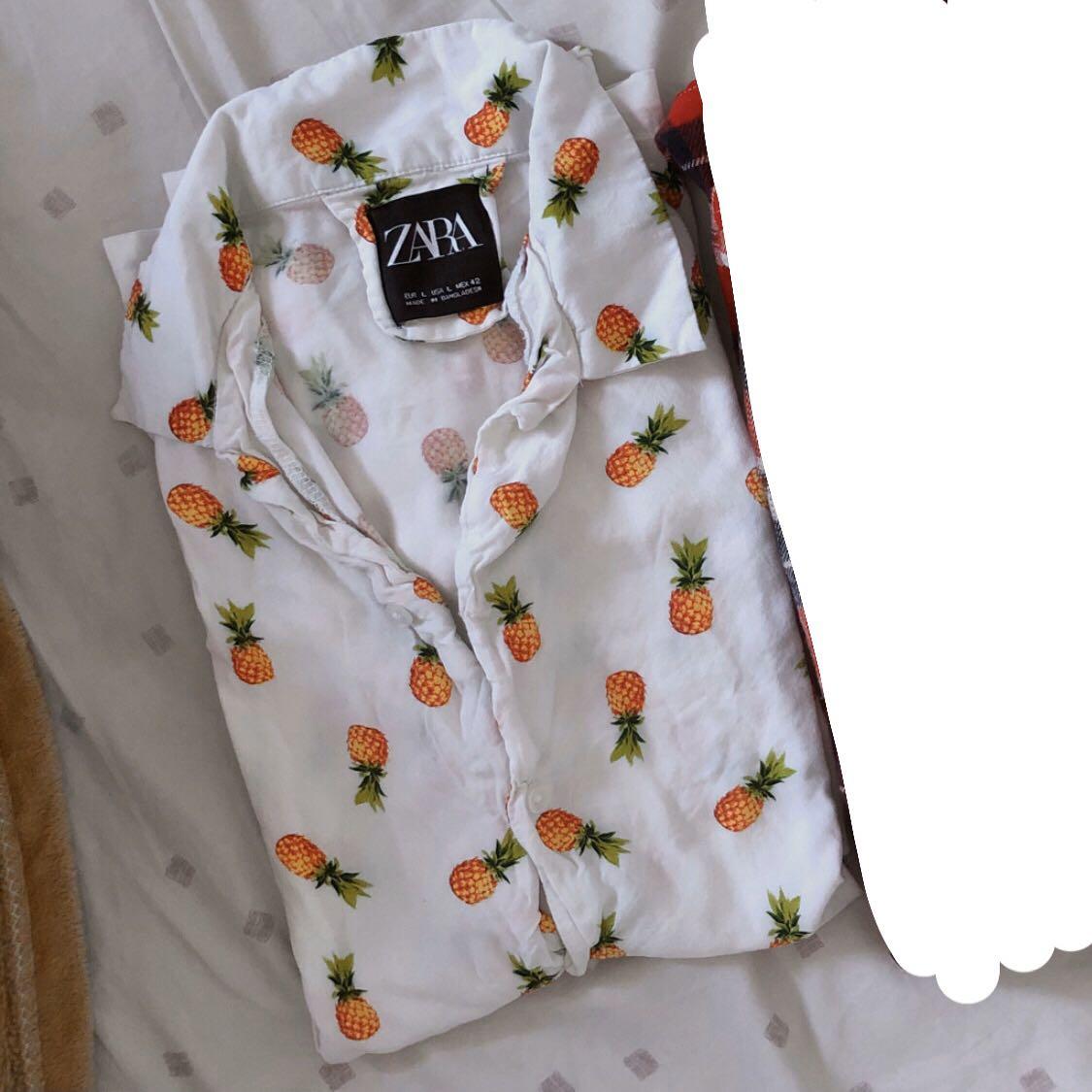 Zara Pineapple Print Shirt Button Down 