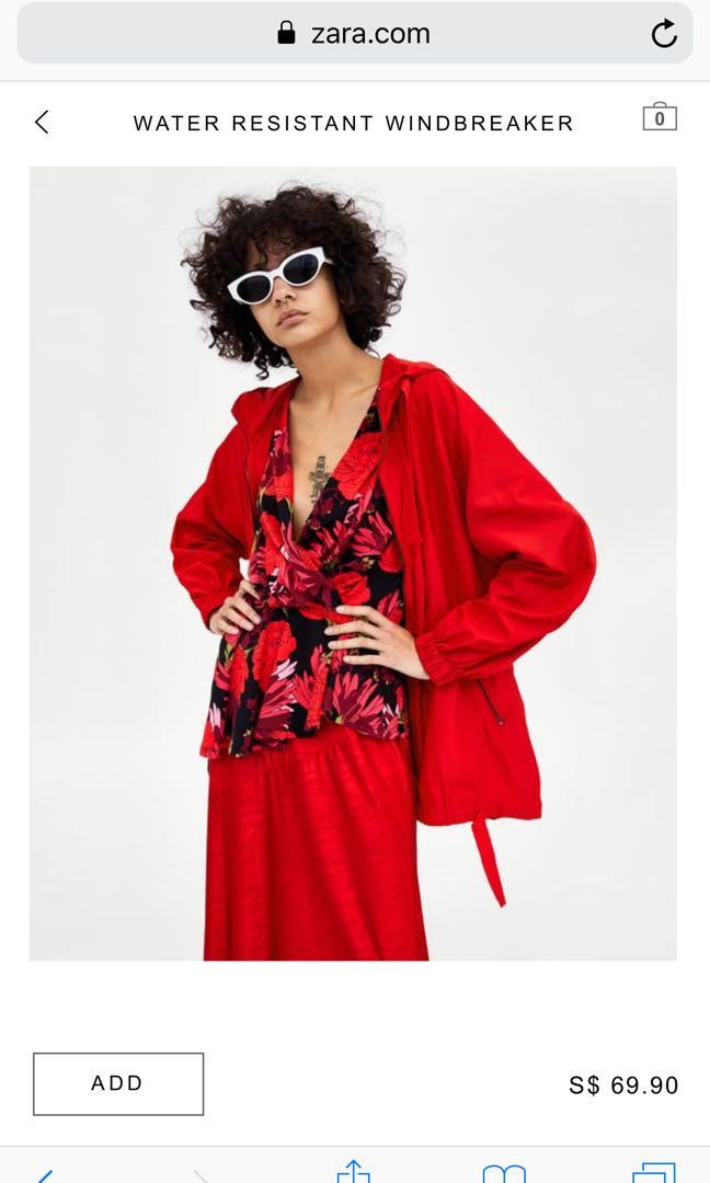 Zara red waterproof jacket, Women's 