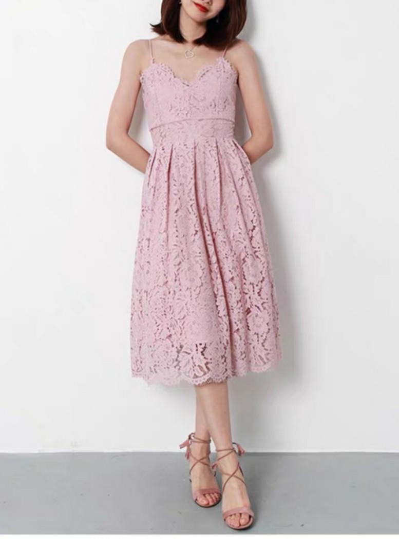 blush pink lace midi dress