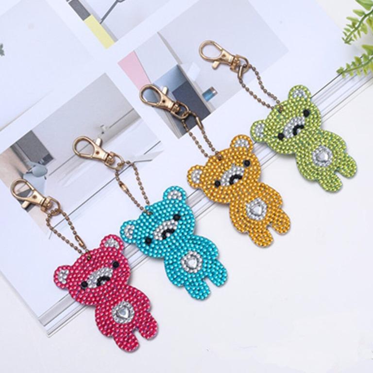 Diy Diamond Arts Painting Teddy Bears Key Chains A Set Of 4pcs
