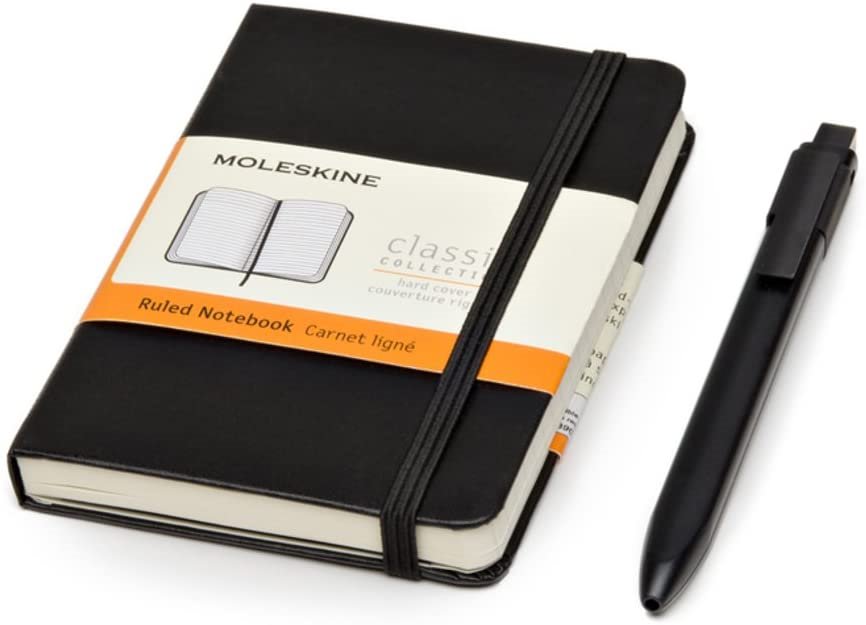 Moleskine Classic Notebook and Pen Pack (Hard Cover, Pocket, Ruled/Lined Notebook and Fine 0.5 MM Pen, Black) 192 Pages
