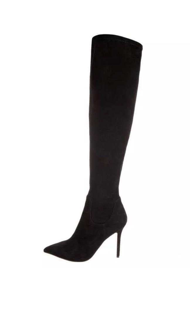NEW TONY BIANCO DARUDE OVER THE KNEE BLACK SUEDE STILETTO BOOT HEEL SZ 8.5 (Category: Women's Shoes) located in Sydney. Submitted by sydneyfashionbabe (Listing ID 1002662308, Image 1). Description: TONY BIANCO DARUDE NERO STRETCH LEATHER OVER THE KNEE BOOTS RRP 299.95 These Darude boots by Tony Bianco are one of their classic boots with a black stretch suede all over the knee with a pointed toe. Designed with a zip that only goes half way up the 