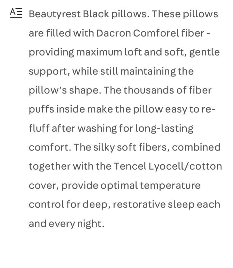 Pillow (Category: Ironing Boards) located in Taguig. Submitted by abil0182 (Listing ID 1002675106, Image 3). Description: Beautyrest Black pillows. These pillows are filled with Dacron Comforel fiber - providing maximum loft and soft, gentle support, while still maintaining the pillow’s shape. The thousands of fiber puffs inside make the pillow easy to re-fluff after washing for long-lasting comfort. The silky soft fibers, combined together with 