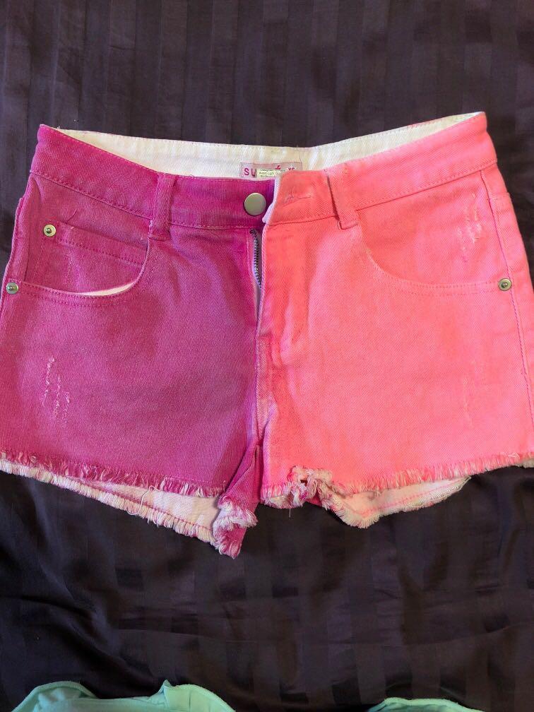 Pink jeans shorts clearance