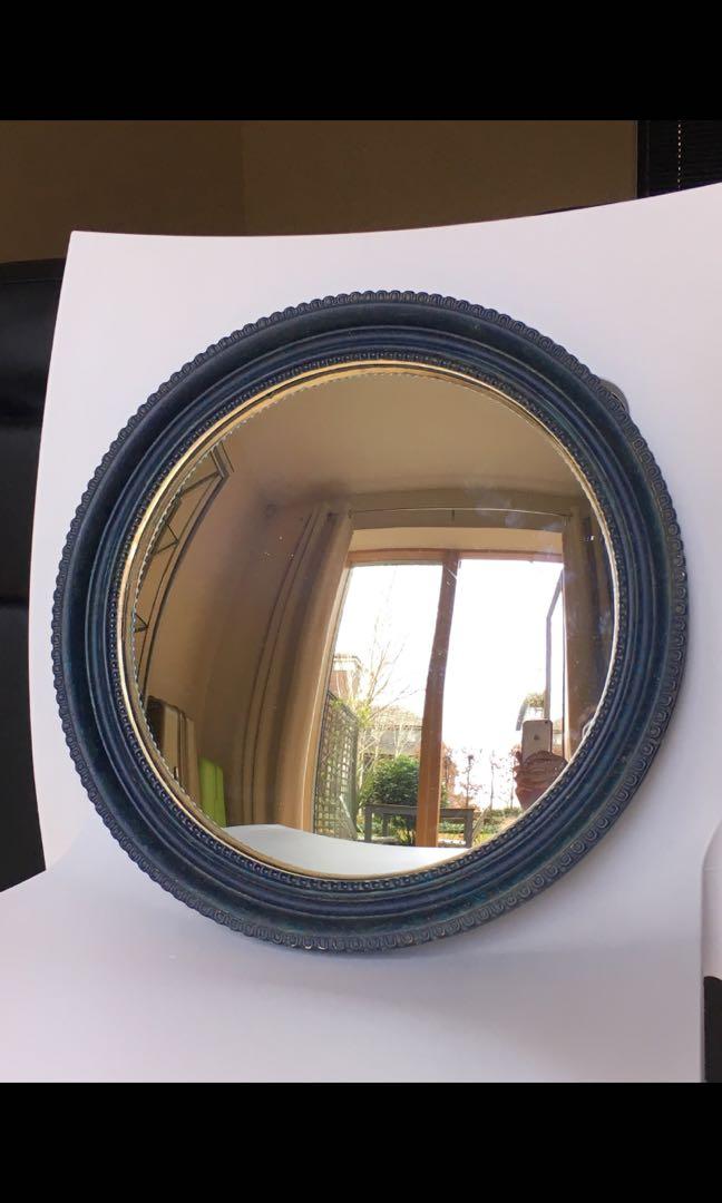 Vintage Blue Round Convex Mirror, Convex Mirror For Home Decor