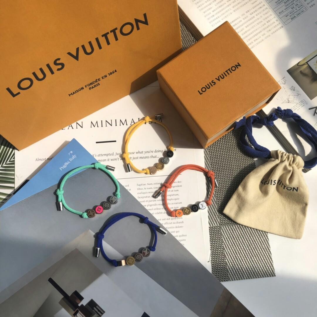 Simple Louis Vuitton Colors Bead Unisex LV Initials Monogram Bouquets  Enamel Steel Charm Bracelet Blue/Orange