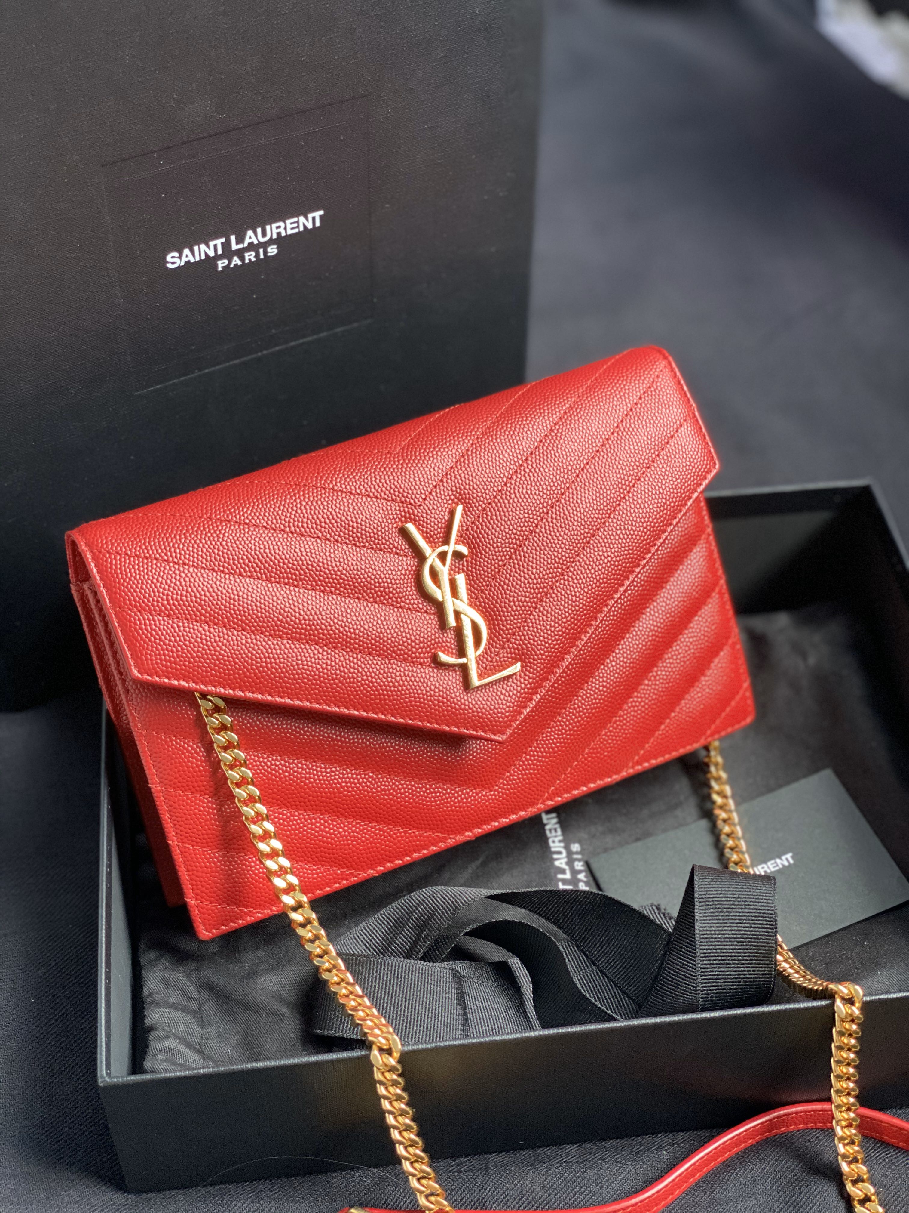 red ysl wallet on chain